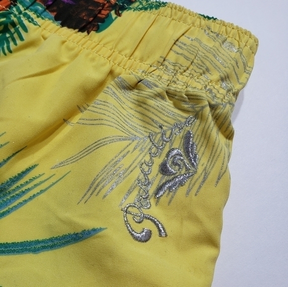 TROPICAL JUNGLE boardshorts summer Palm tree floral yellow women's SZ M - Picture 3 of 9